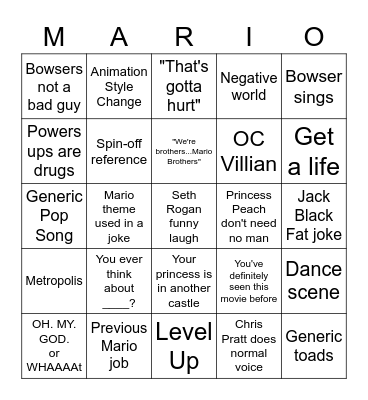Mario Movie Bingo Card