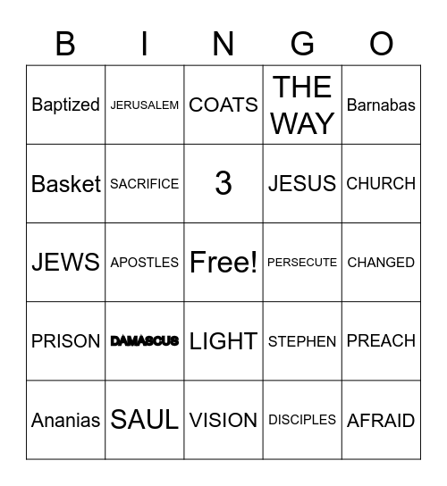 SAUL CHANGED (ACTS 9) Bingo Card