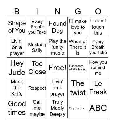 Musical Bingo Card