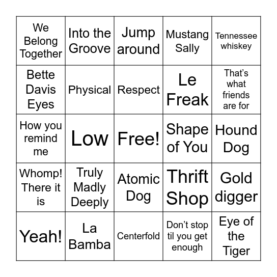 Musical Bingo Card