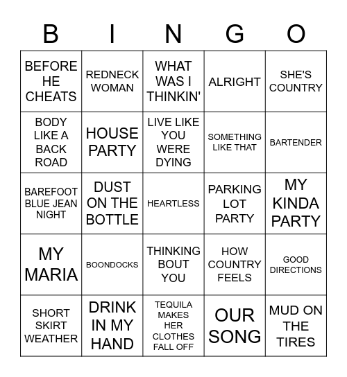 COUNTRY Bingo Card