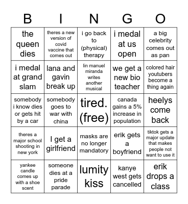 2022 Bingo but its dumb Bingo Card