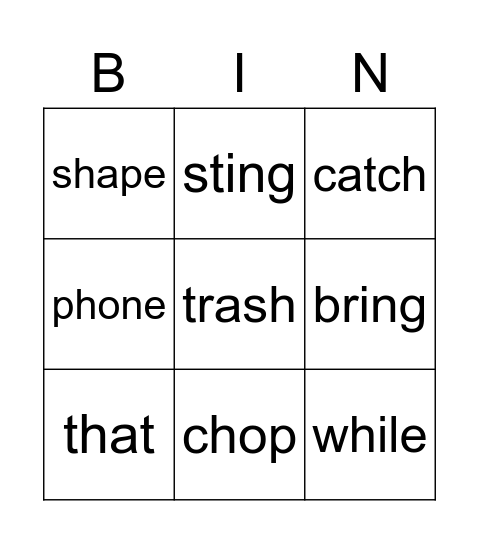 Spelling Practice Bingo Card