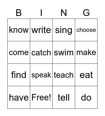 Verbs bingo Card