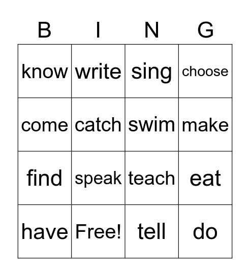 Verbs bingo Card