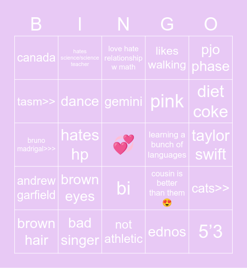 diana’s bingo Card