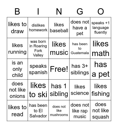 About Me Bingo - Ms.Gagen's class Bingo Card