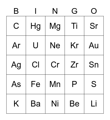 Chemistry! Bingo Card
