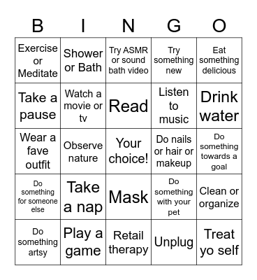 Love yourself Bingo Card