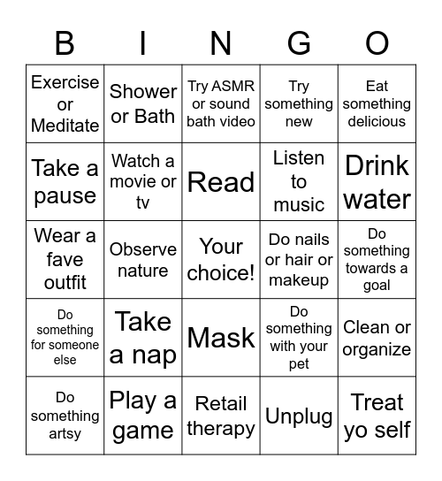 Love yourself Bingo Card
