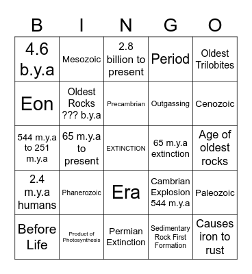 Geologic Time Bingo Card