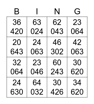 Place Value Chart Bingo Card