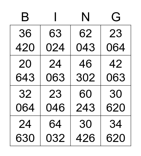 Place Value Chart Bingo Card