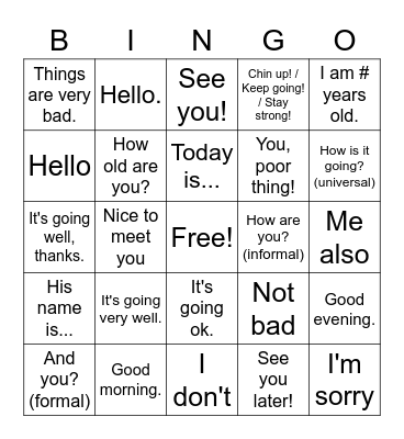 Getting to know you (basics) Bingo Card
