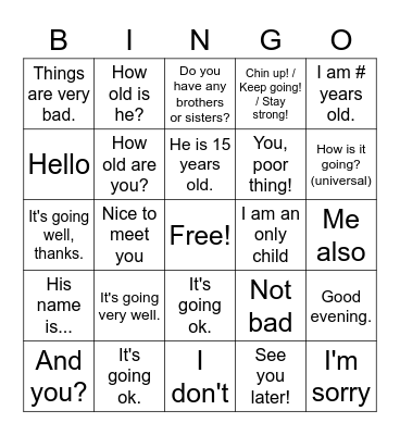 Getting to know you (basics) Bingo Card