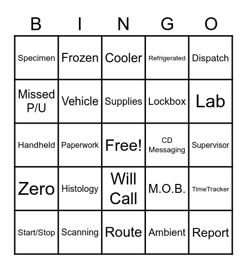 Driver Bingo Card