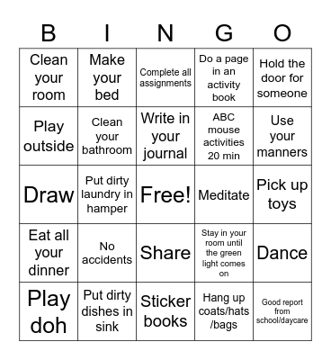 Chores Bingo Card