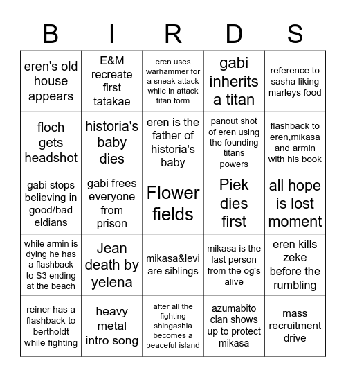 AOT S4 P2 Bingo Card