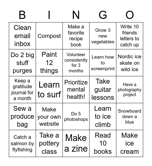 2022 Resolution Bingo Card