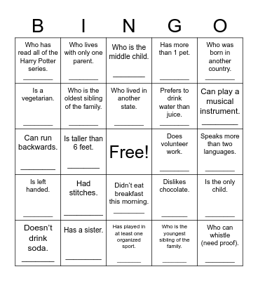 Find Someone Who... Bingo Card