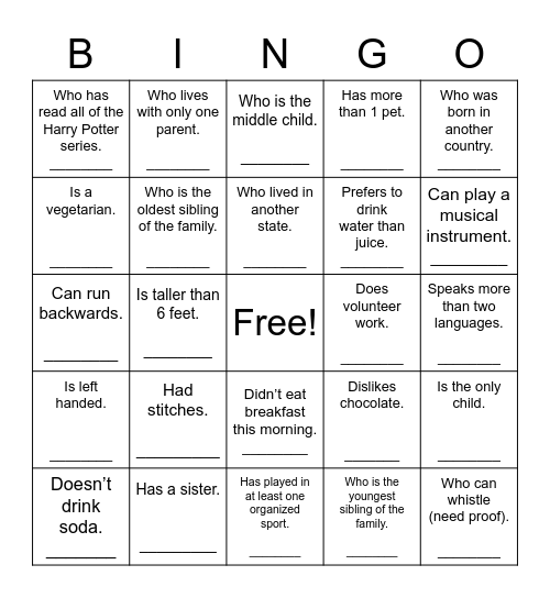 Find Someone Who... Bingo Card