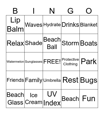 Summer Fun Bingo Card