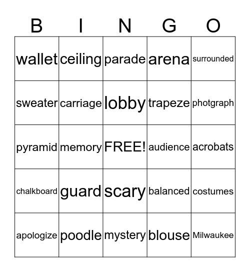 Mystery of the Class Clown Bingo Card