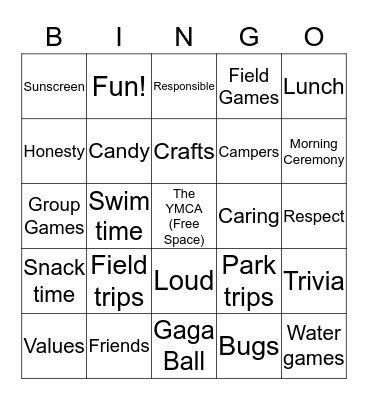 Camp Wilderness Bingo Card
