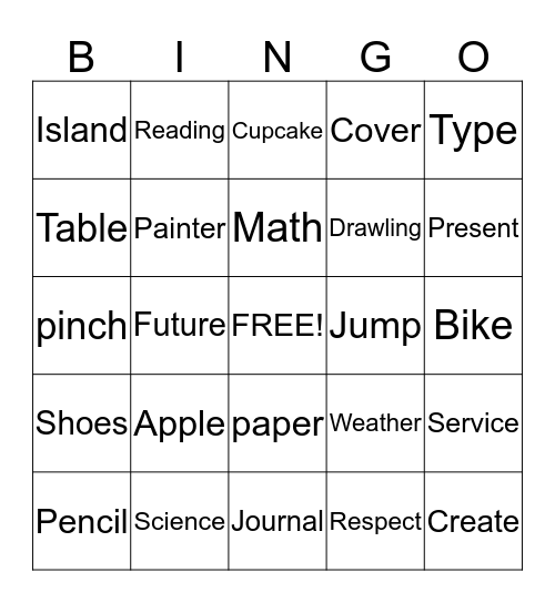 Spelling Bingo Card