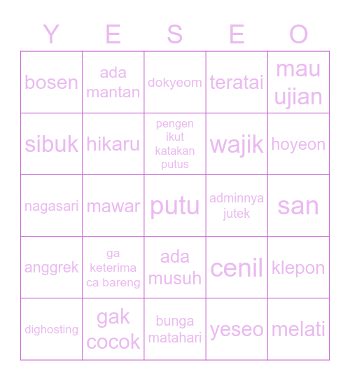 Bingo ꒰⑅ᵕ༚ᵕ꒱˖♡ Bingo Card