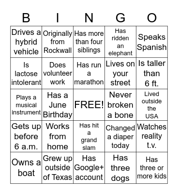 Hilcrest Shores Block Party Bingo Card