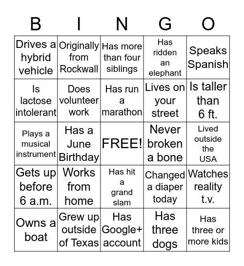 Hilcrest Shores Block Party Bingo Card