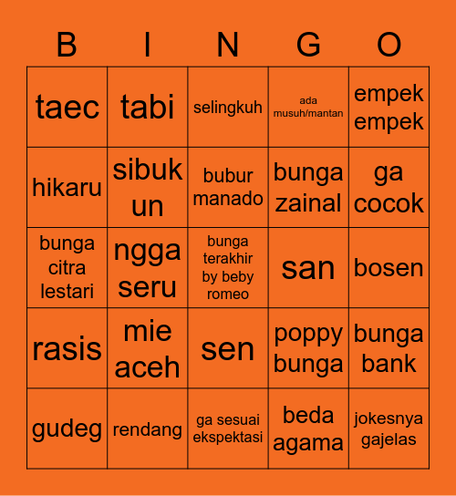 KHUN Bingo Card