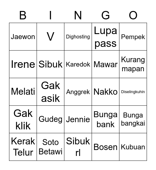 Jaewon Bingo Card