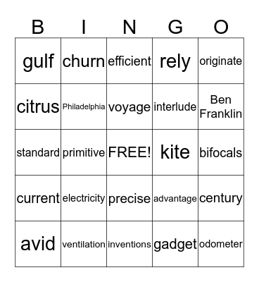 Summer Vocab Class Bingo Card
