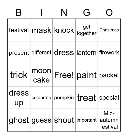 Unit 5 Vocabulary revision Bingo Card