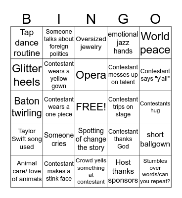 Miss NC Bingo Card