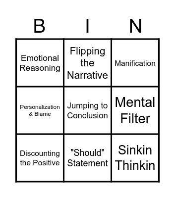 Stinking Thinking Bingo Card