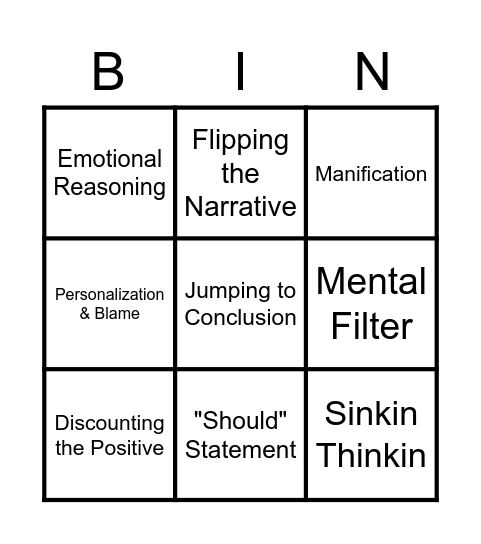 Stinking Thinking Bingo Card