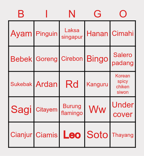 Untitled Bingo Card