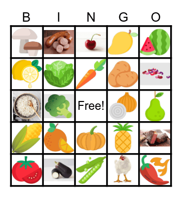 Fruits and Vegetables Bingo Card