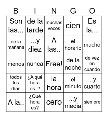 Vocabulary Unit 2.1 #1 (tell time and discuss daily schedules and describe frequency) Bingo Card