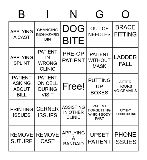 ORTHO BINGO Card