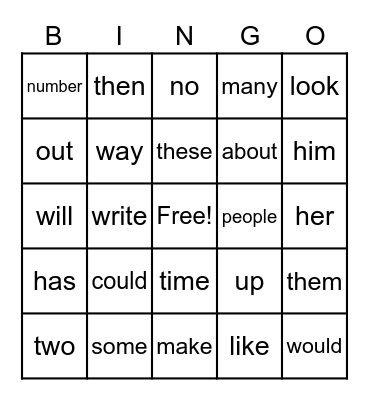 Most Common Word #8 Bingo Card