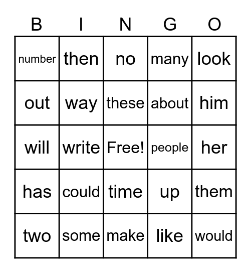 Most Common Word #8 Bingo Card