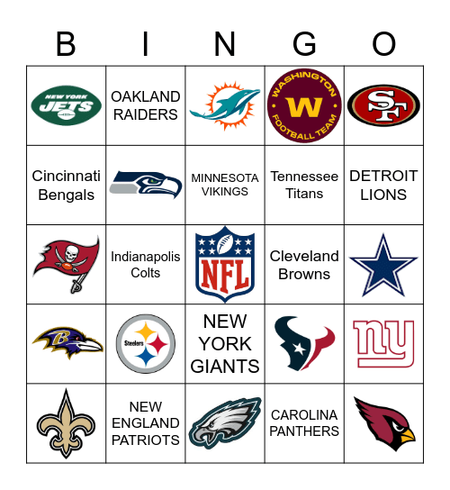 NFL TEAM BINGO Card