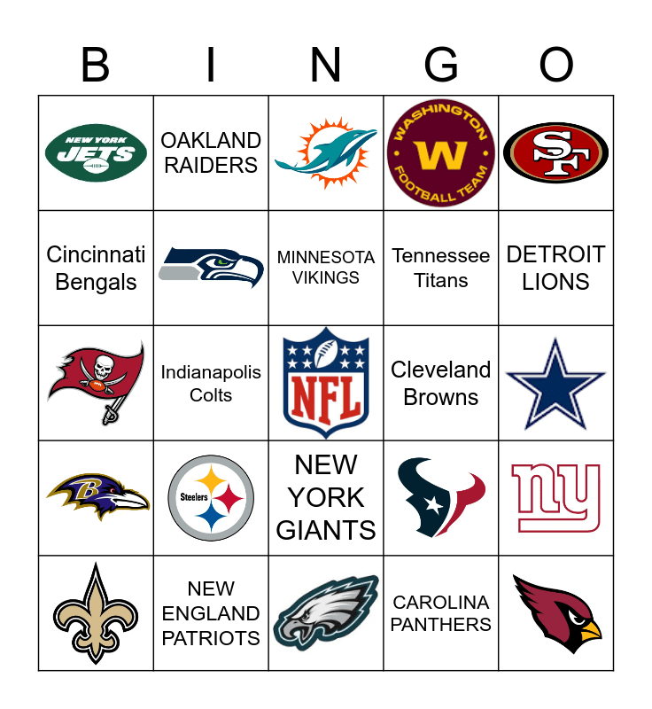 NFL TEAM BINGO Card