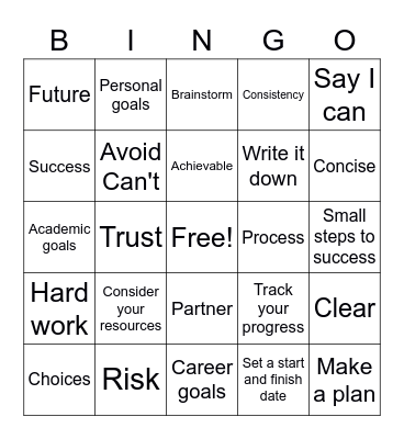 Goal Setting Bingo Card