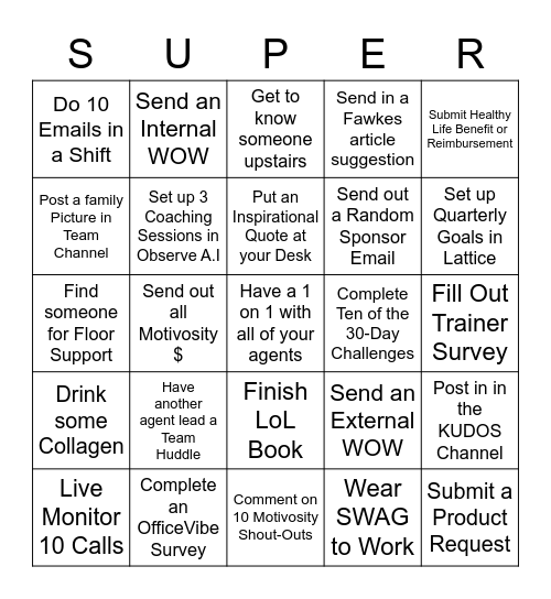 Supervisor Bingo Card