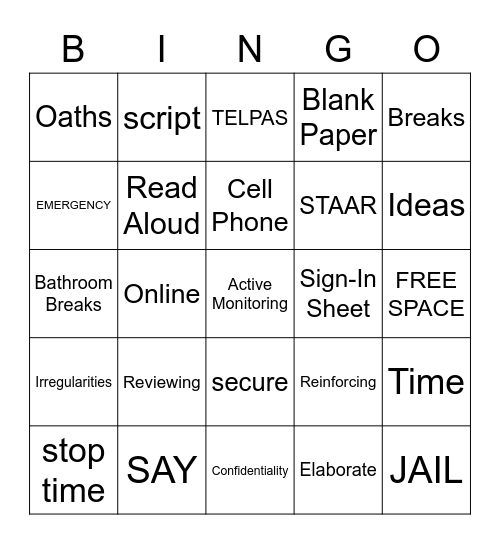 THEISS STAAR Training Bingo Card